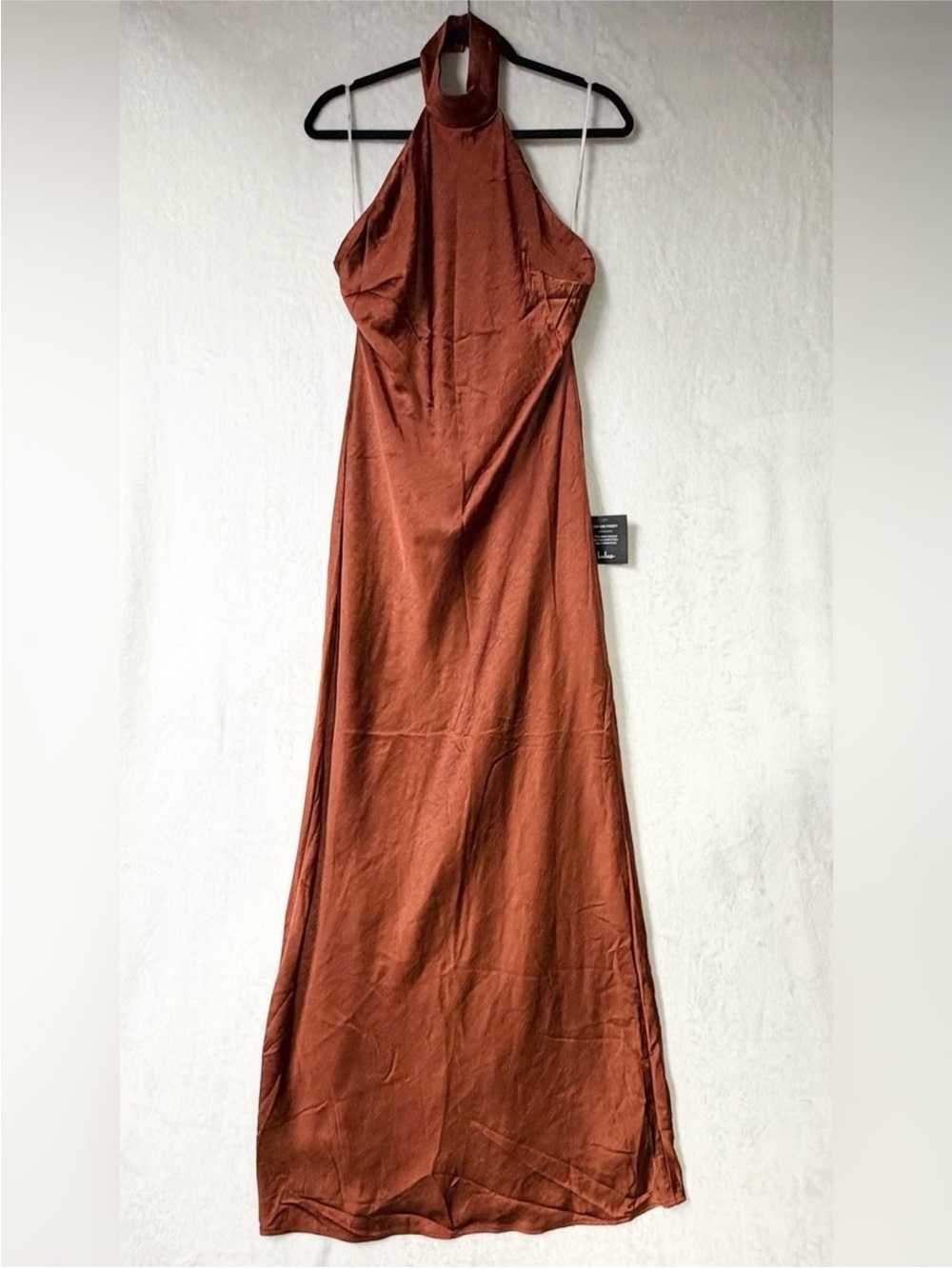 Lulus Love in Your Life Rust Brown Satin Halter Maxi Dress Open Back Gown S NWT - Picture 5 of 9